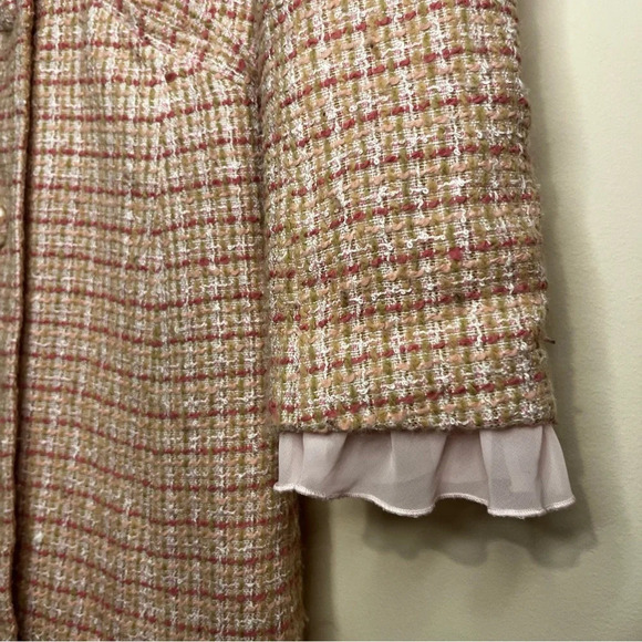 VTG Tweed Lolita Kawaii Preppy Light Academia Ruffles Peacoat - Picture 6 of 11